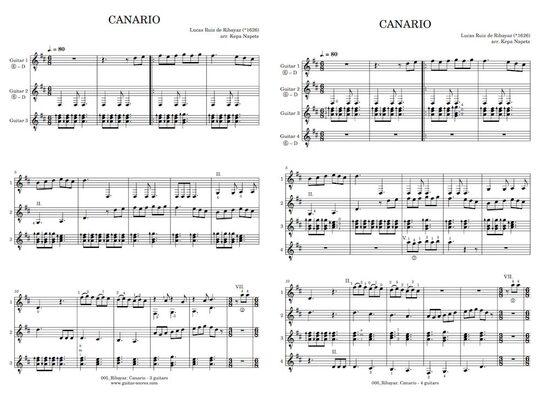 L. Ruiz de Ribayaz: Canario - arrangements for 3 and 4 guitars