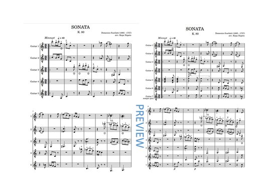 D. Scarlatti: SONATA, K. 80 arragements for 5, 6 and 7 guitars
